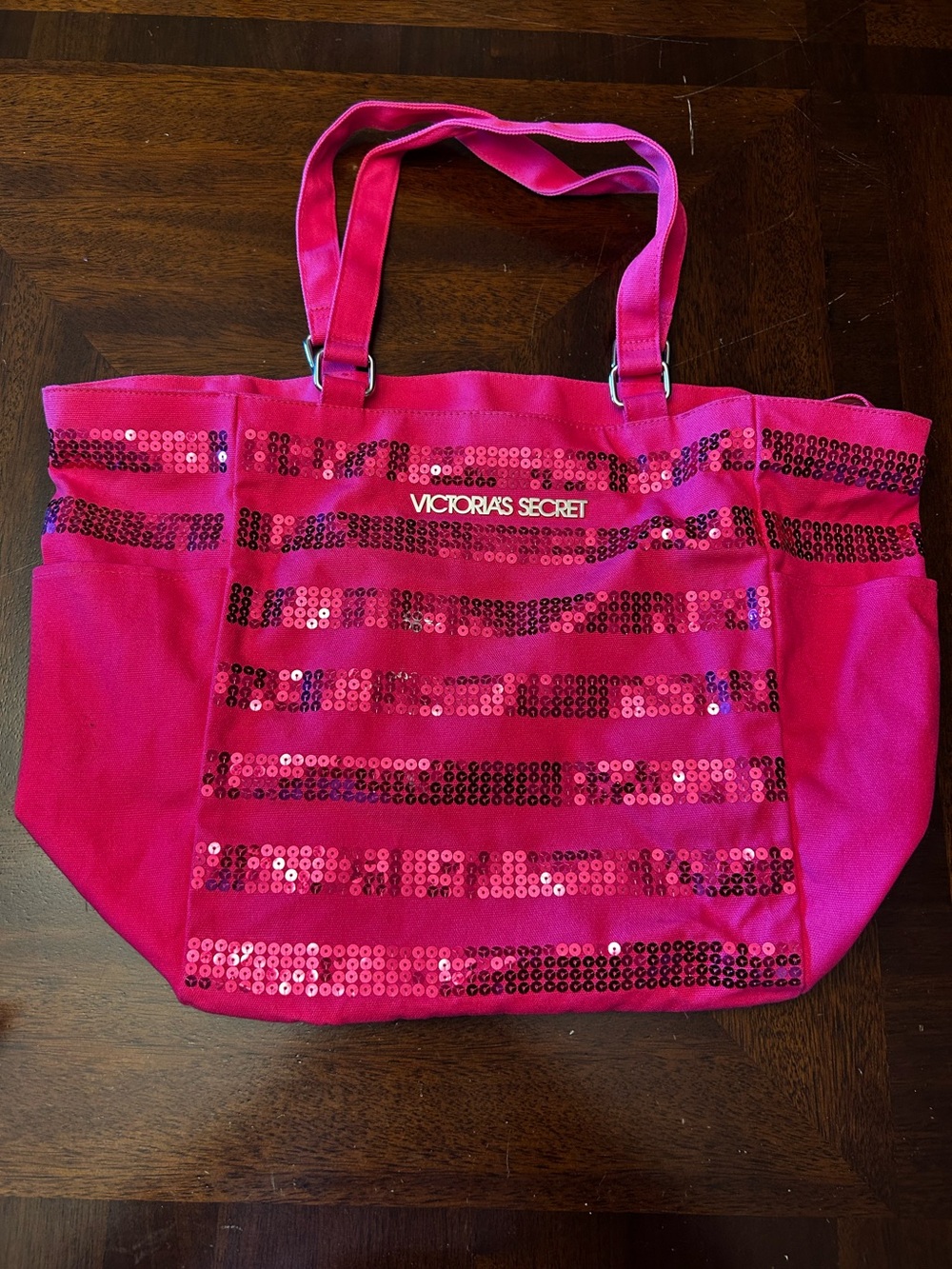 Victoria's Secret Y2K Vintage Hot Pink Sequin Stripe Tote